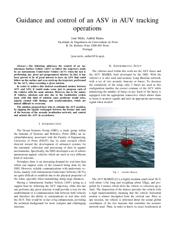 (PDF) Guidance and control of an ASV in AUV tracking operations