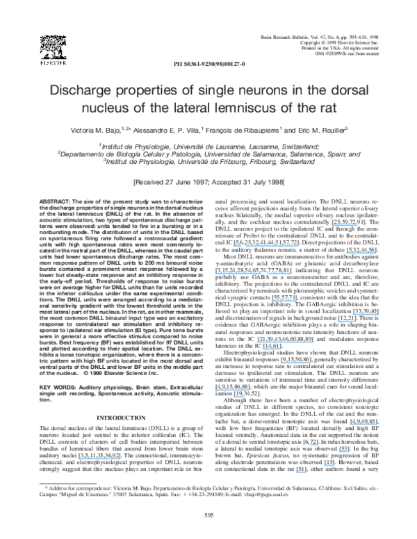 (PDF) Discharge properties of single neurons in the dorsal nucleus of ...