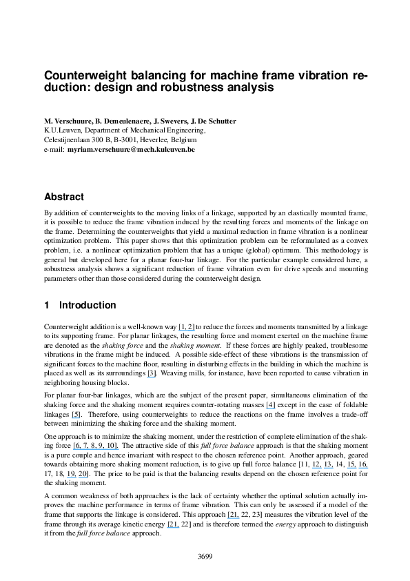 (PDF) Counterweight balancing for machine frame vibration re-duction ...