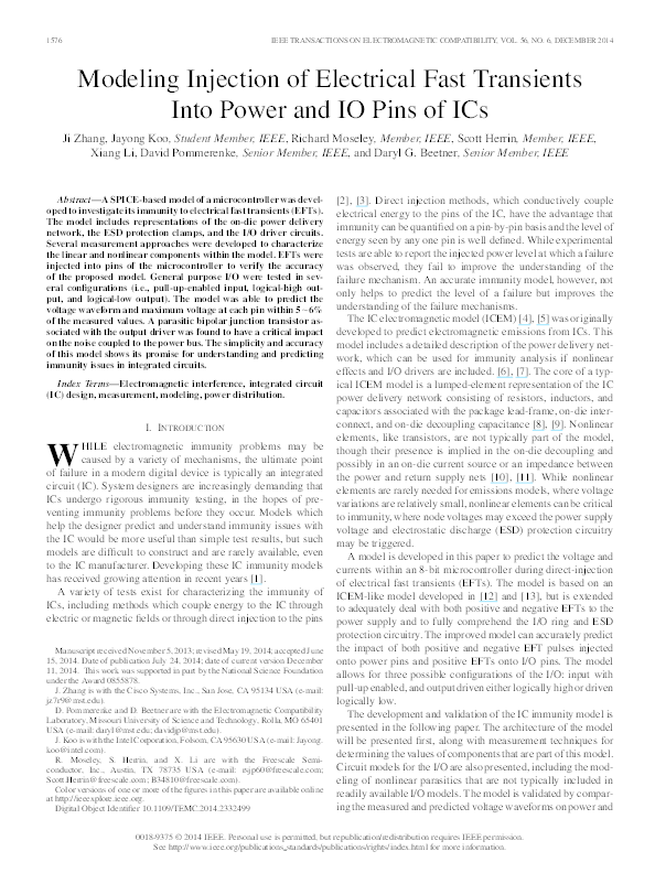 (PDF) Modeling Injection of Electrical Fast Transients Into Power and