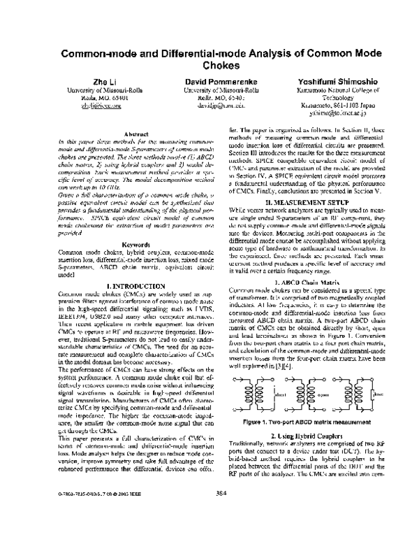 (PDF) Common-mode and differential-mode analysis of common-mode chokes