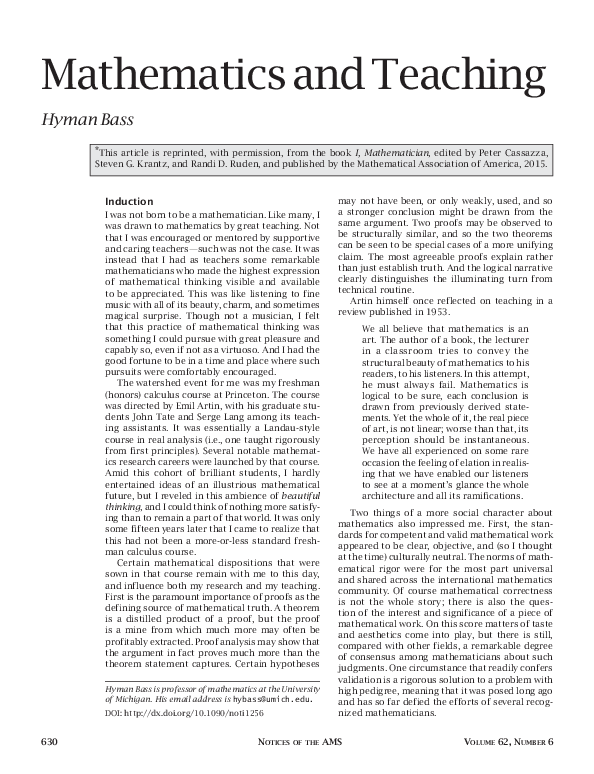 (PDF) Mathematics and Teaching