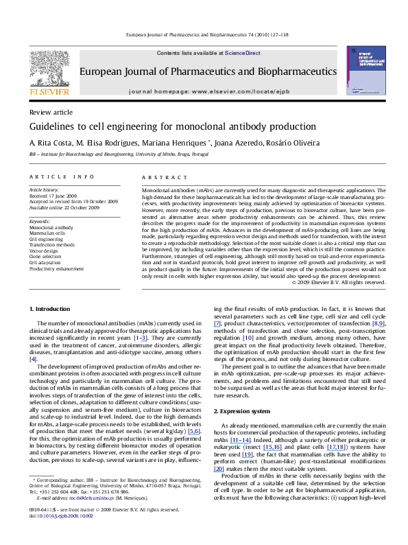 (PDF) Guidelines to cell engineering for monoclonal antibody production