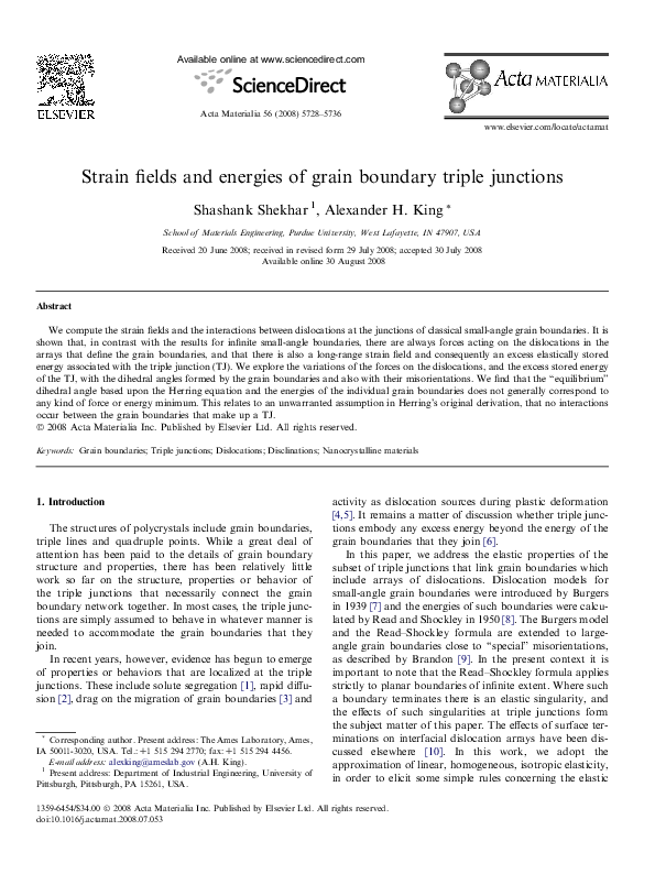 (PDF) Strain fields and energies of grain boundary triple junctions