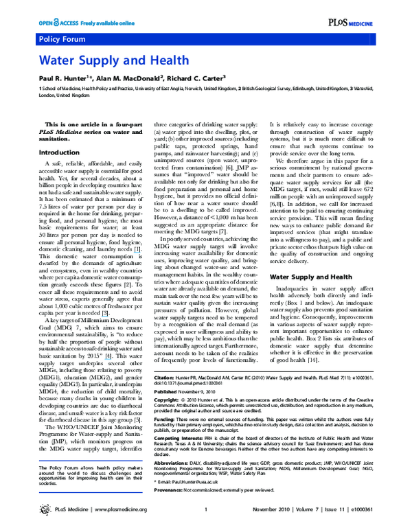 (PDF) Water Supply and Health