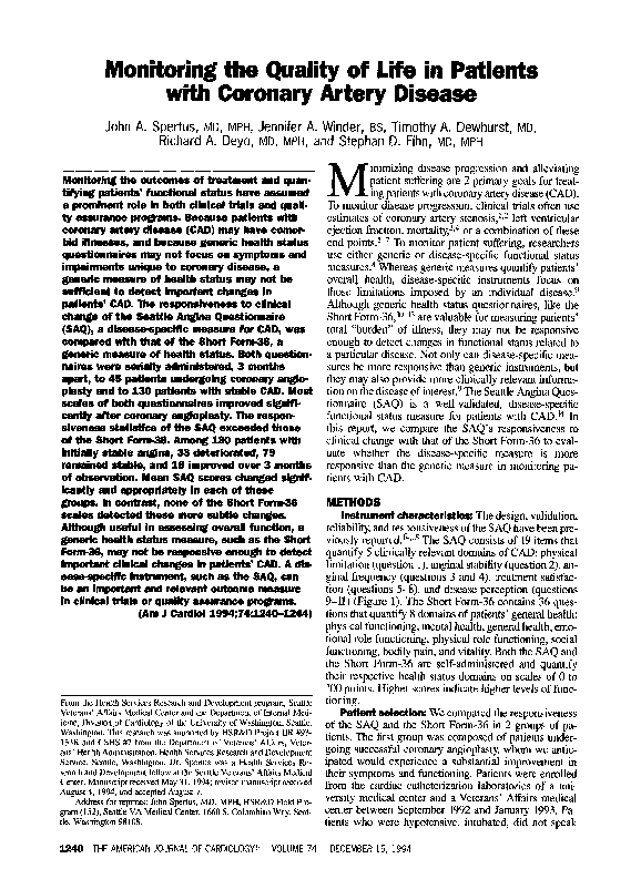 (PDF) Monitoring the quality of life in patients with coronary artery ...