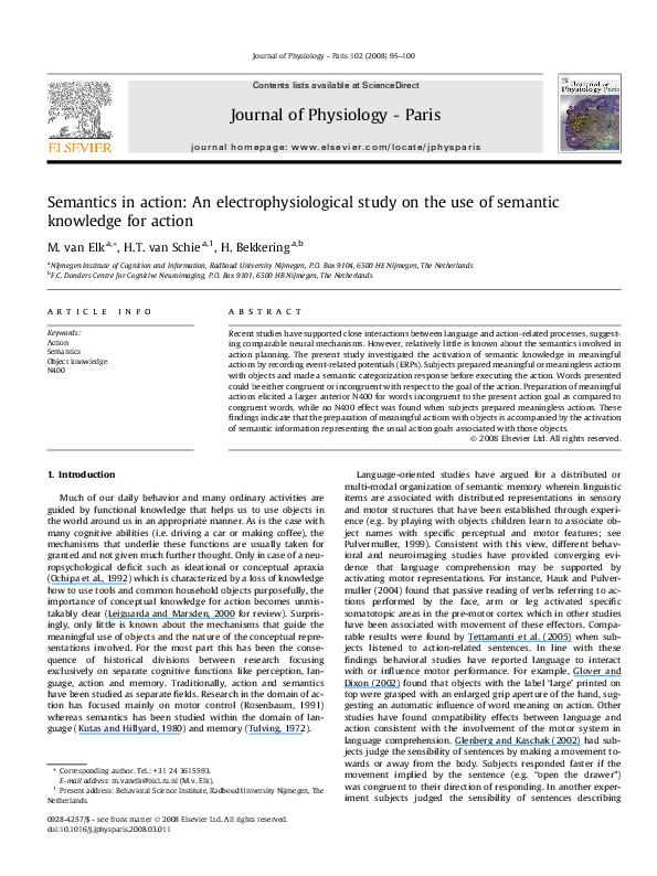 (PDF) Semantics in action: an electrophysiological study on the use of ...