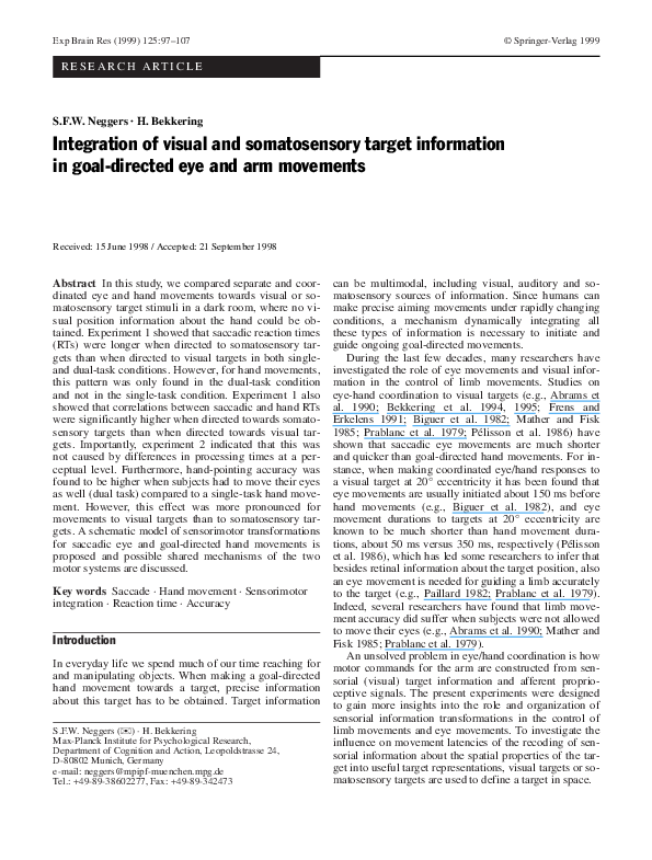(PDF) Integration of visual and somatosensory target information in ...