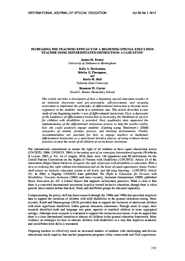 (PDF) Increasing the Teaching Efficacy of a Beginning Special Education ...