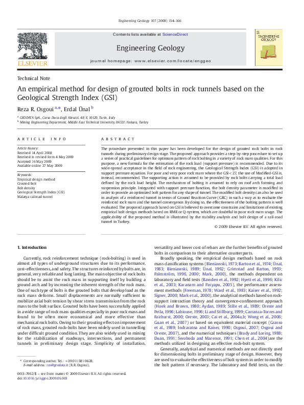 (PDF) An Empirical Method for Design of Grouted Bolts In Rock Tunnels ...