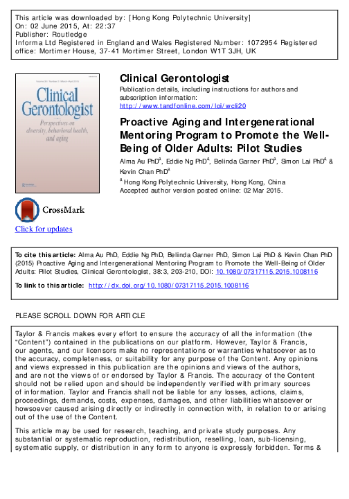(PDF) Proactive Aging and Intergenerational Mentoring Program to ...