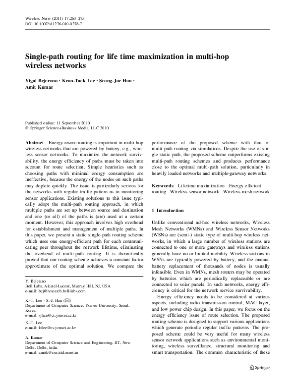 (PDF) Single-path routing for life time maximization in multi-hop ...