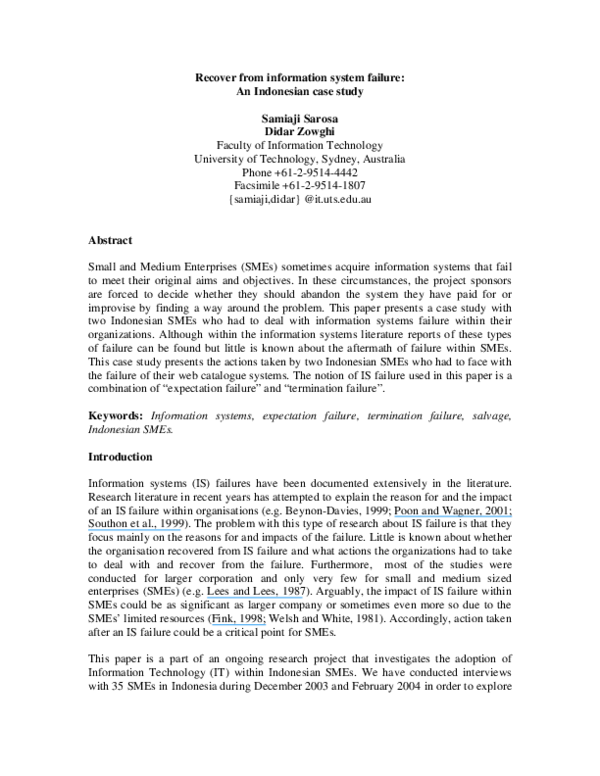 (PDF) Recover from information system failure: An Indonesian case study