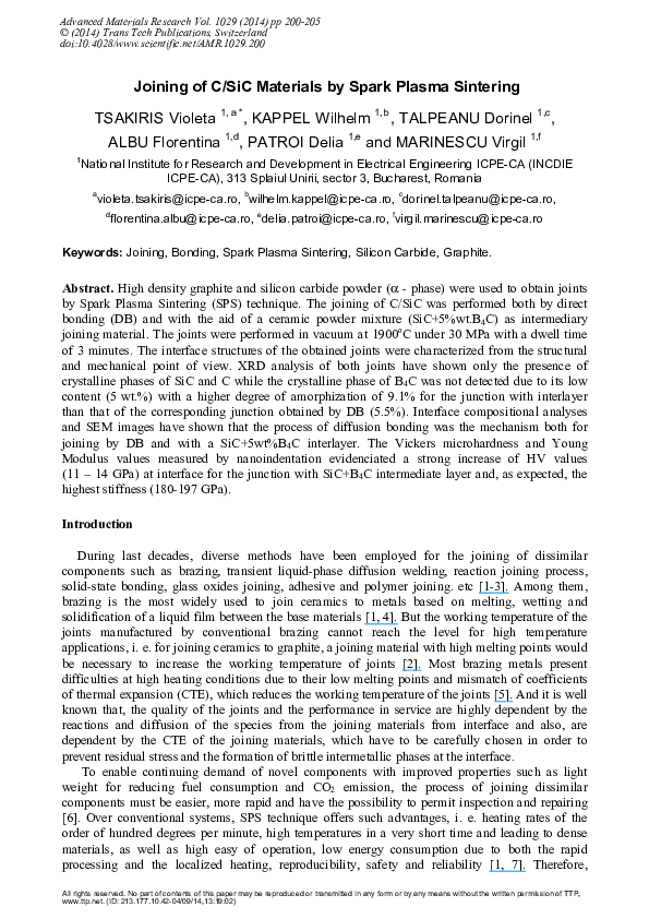(PDF) Joining of C/SiC Materials by Spark Plasma Sintering