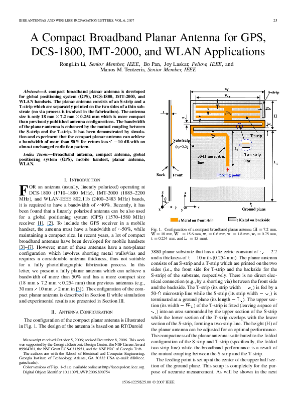 (PDF) A compact broadband planar antenna for GPS, DCS-1800, IMT-2000 ...