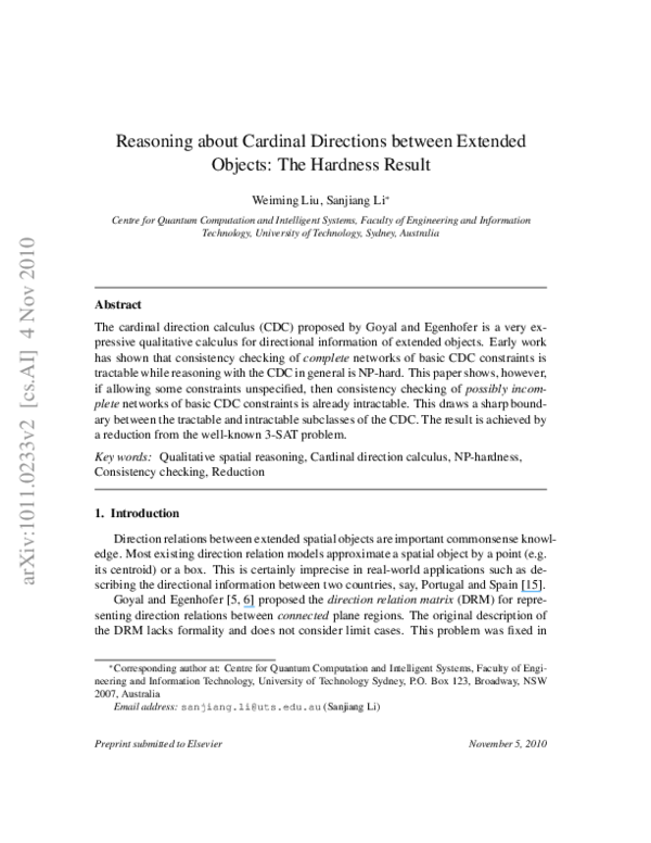 (PDF) Reasoning about Cardinal Directions between Extended Objects