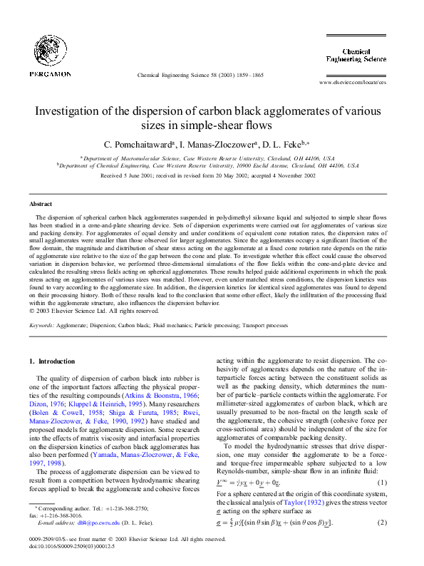 Investigation of the dispersion of carbon black agglomerates of various sizes in simple-shear flows