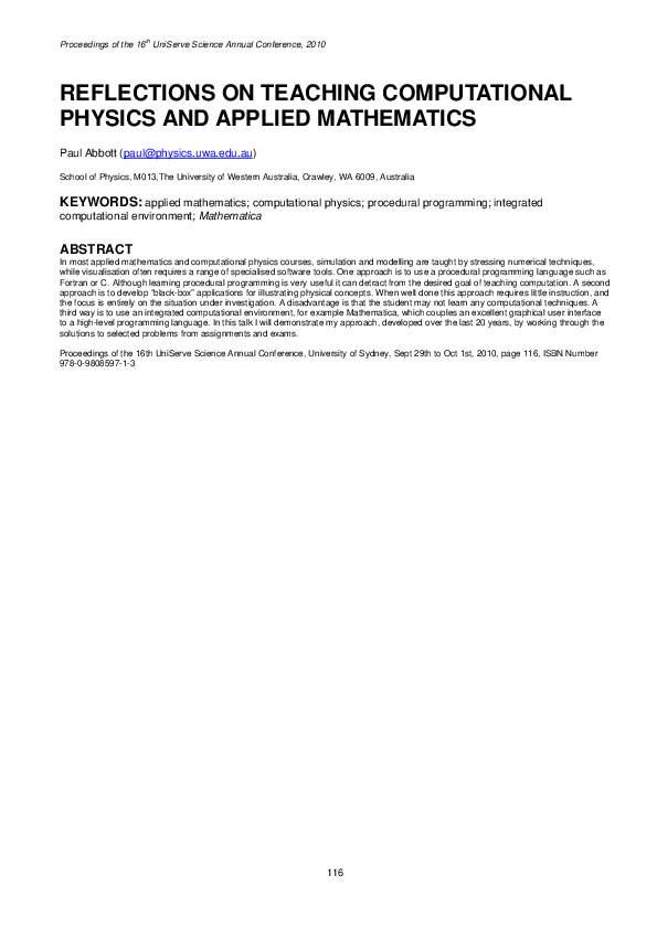 (PDF) Reflections on Teaching Computational Physics and Applied Mathematics