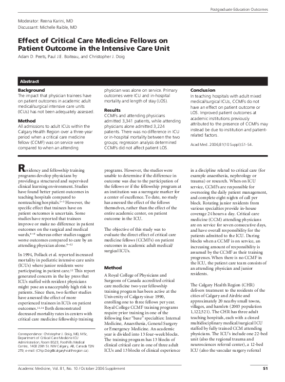 (PDF) Effect of Critical Care Medicine Fellows on Patient in