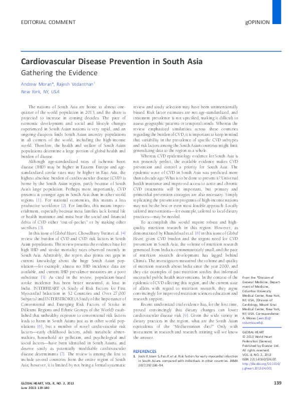 (PDF) Cardiovascular Disease Prevention in South Asia