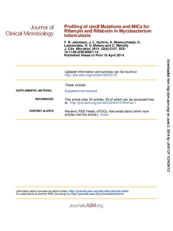 (PDF) Profiling of rpoB Mutations and MICs to Rifampicin and Rifabutin ...
