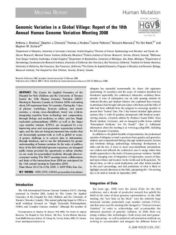 (PDF) Genomic variation in a global village: Report of the 10th annual ...