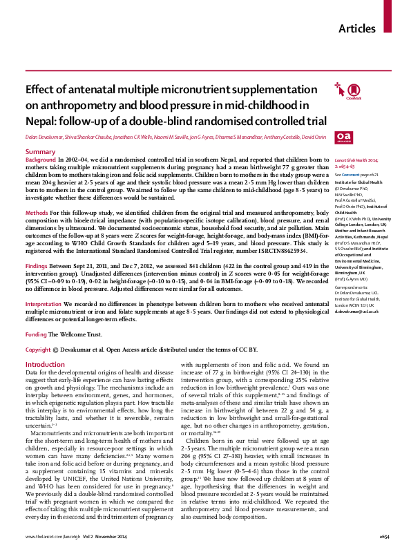 (PDF) Effect of antenatal multiple micronutrient supplementation on ...