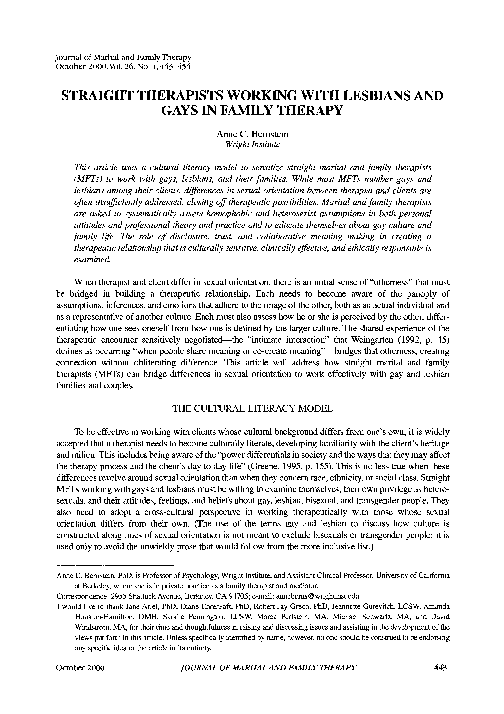 (PDF) STRAIGHT THERAPISTS WORKING WITH LESBIANS AND GAYS IN FAMILY THERAPY