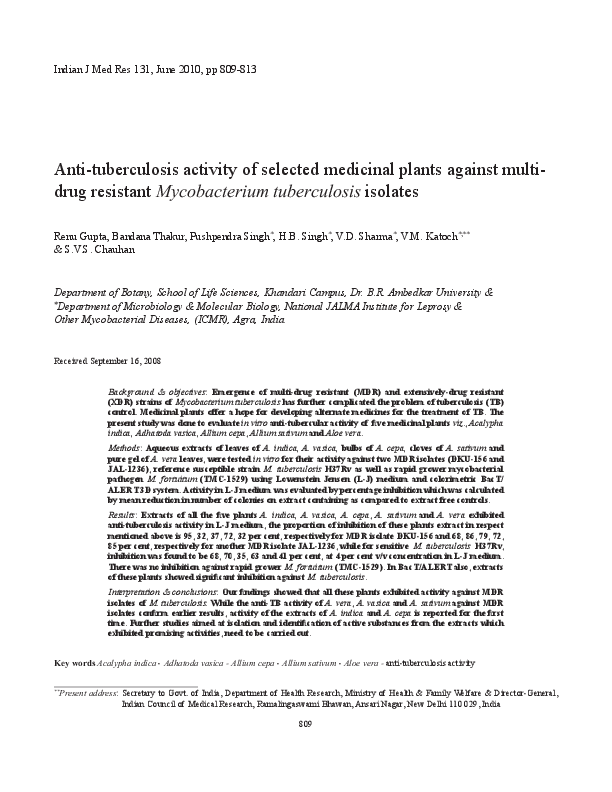 (PDF) Anti-tuberculosis activity of selected medicinal plants against ...