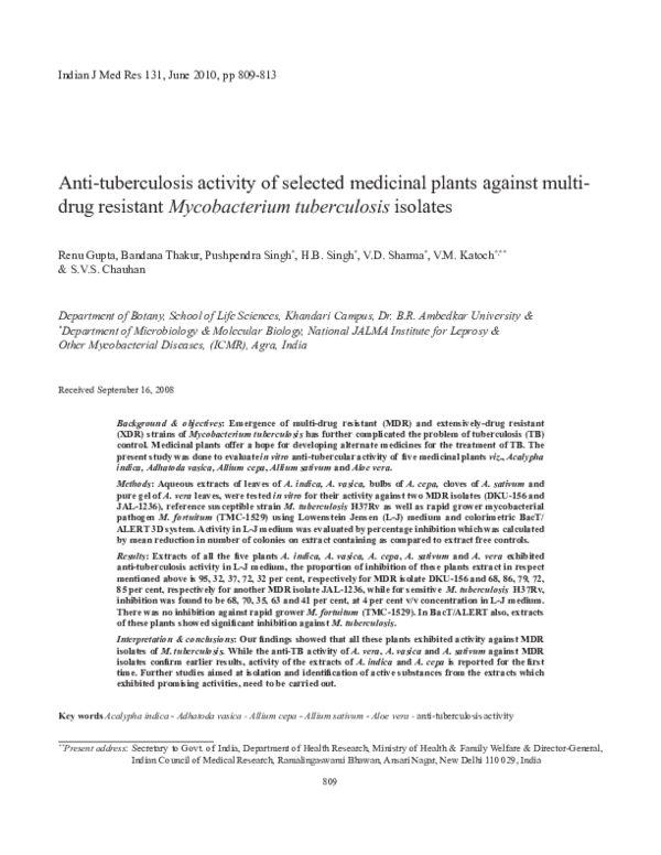 (PDF) Anti-tuberculosis activity of selected medicinal plants against ...