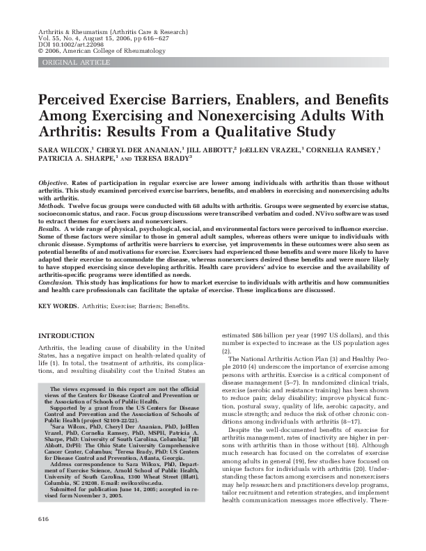 (PDF) Perceived exercise barriers, enablers, and benefits among ...