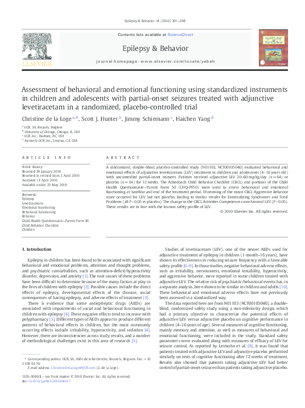 (PDF) Assessment of behavioral and emotional functioning using ...