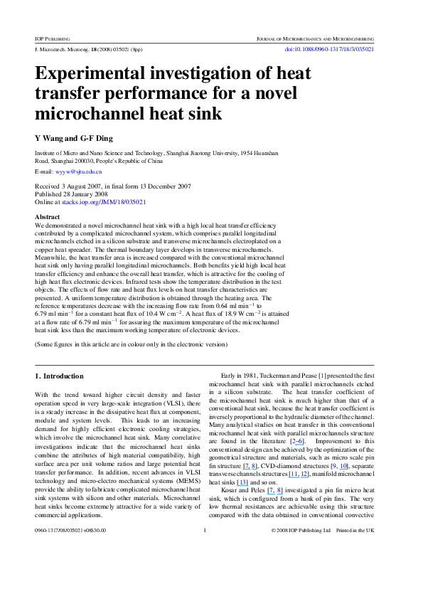 (PDF) Experimental investigation of heat transfer performance for a ...