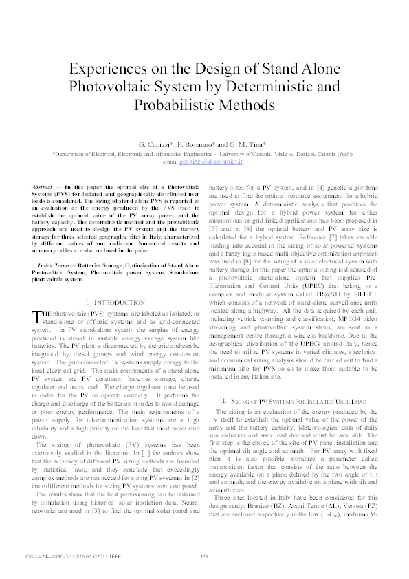 Experiences on the design of stand alone Photovoltaic System by ...