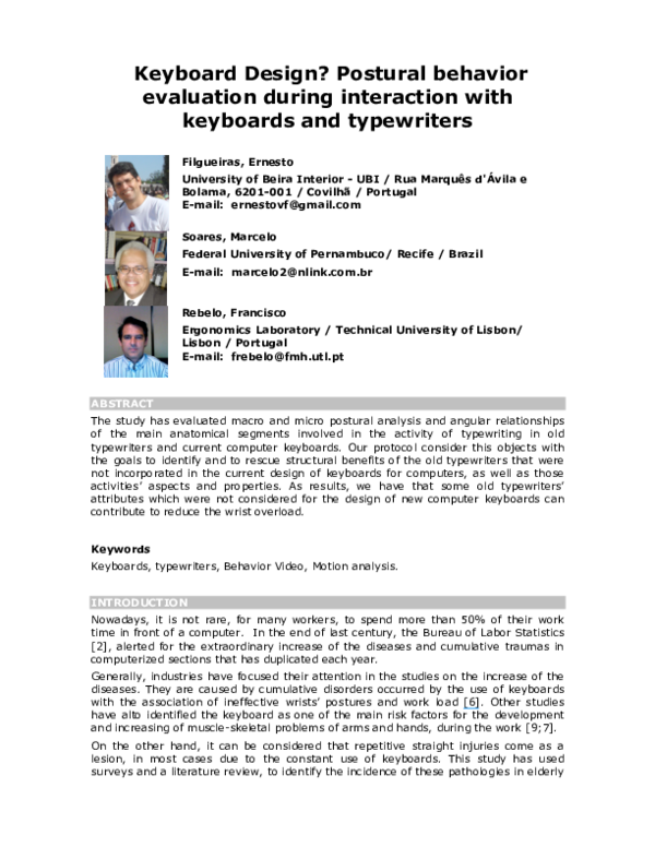 (PDF) Keyboard Design? Postural behavior evaluation during interaction ...