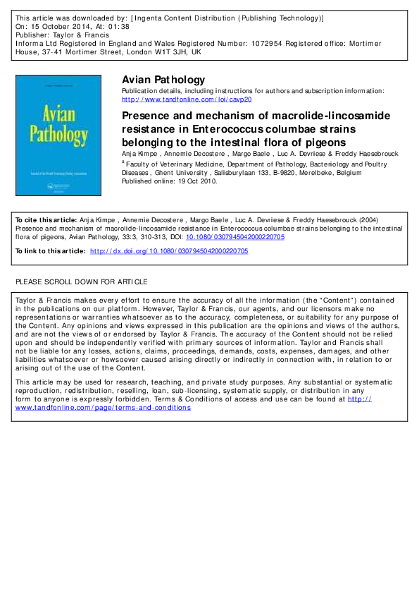 (PDF) Presence and mechanism of macrolide-lincosamide resistance in ...