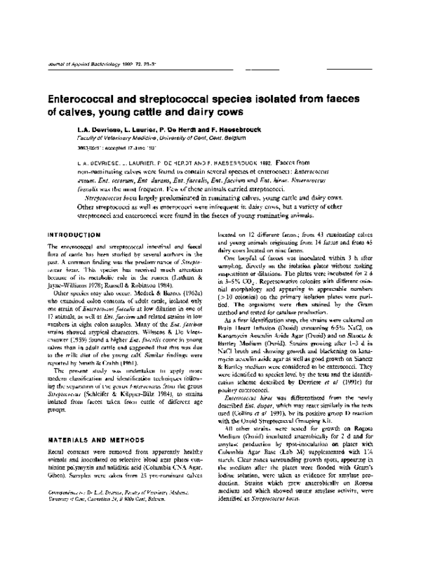 (PDF) Enterococcal and streptococcal species isolated from faeces of ...
