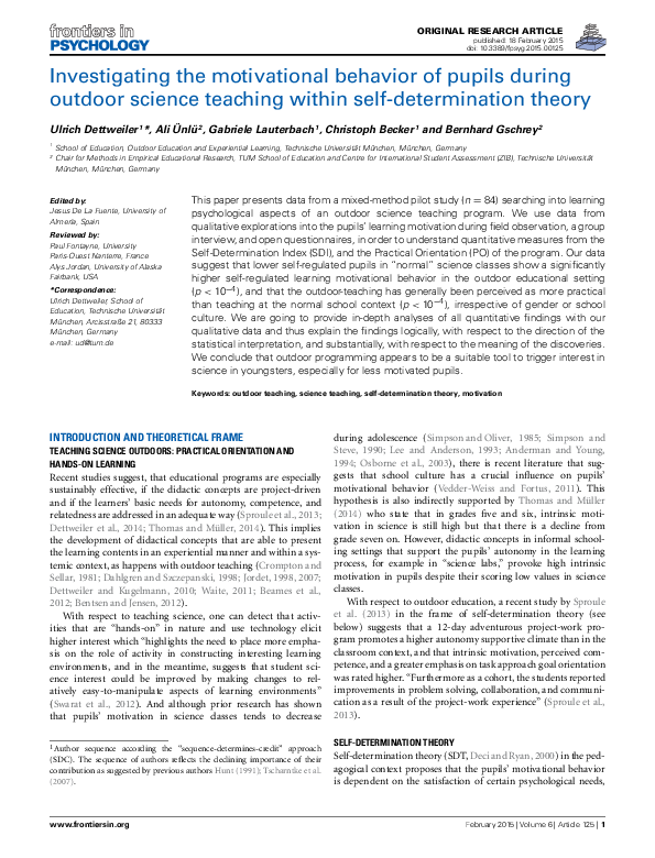 (PDF) Investigating the motivational behavior of pupils during outdoor ...