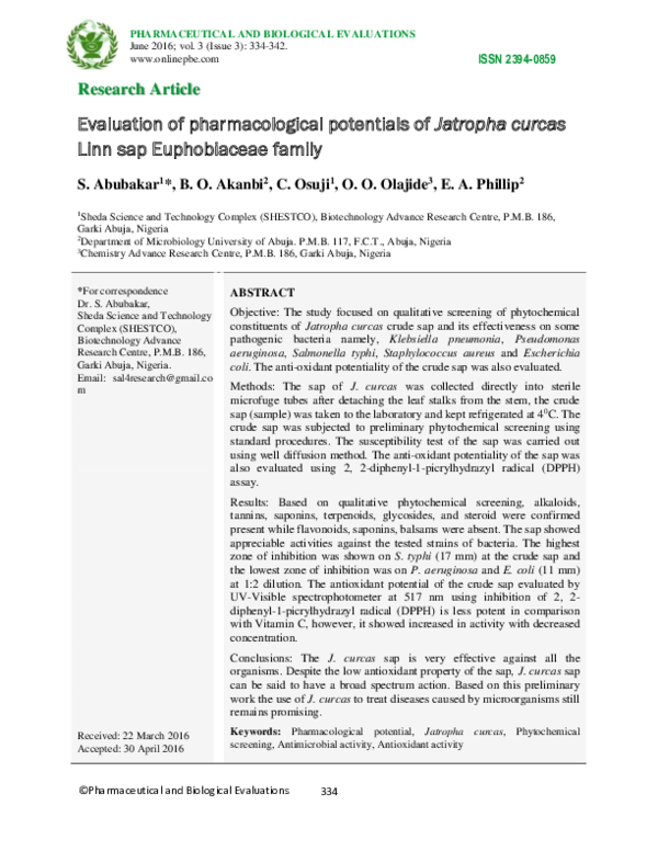 (PDF) Evaluation of pharmacological potentials of Jatropha curcas Linn ...