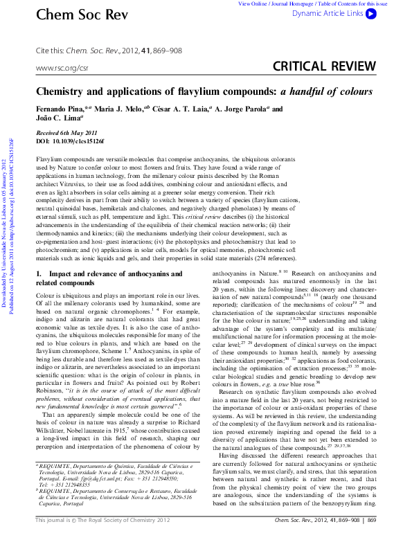 PDF) Chemistry and applications of flavylium compounds: a handful