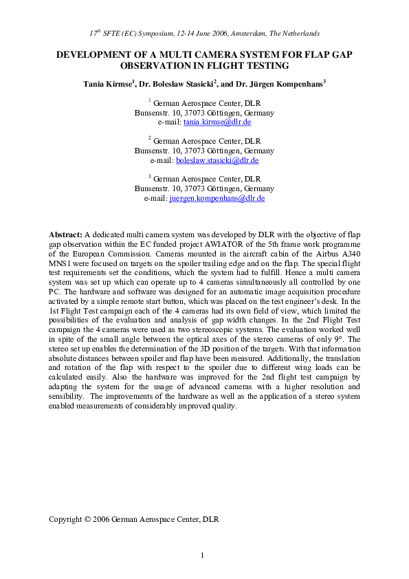 (PDF) Development of a Multi Camera System for Flap Gap Observation in ...