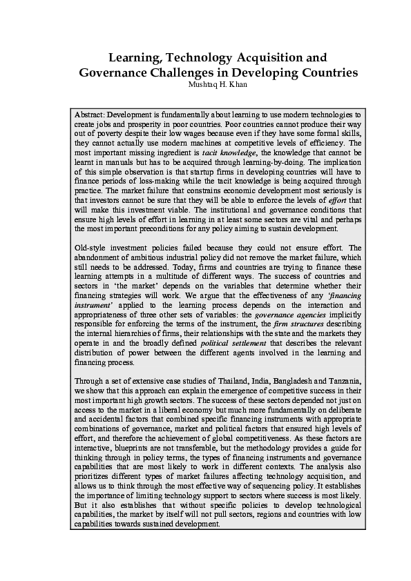 (PDF) Learning, Technology Acquisition and Governance Challenges in ...