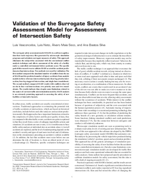 (PDF) Validation of the Surrogate Safety Assessment Model for
