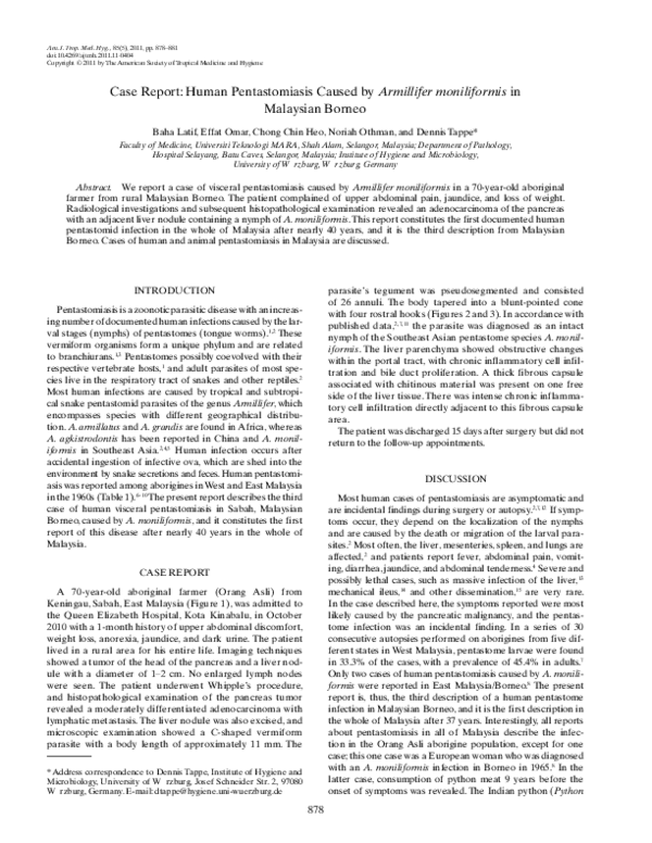 (PDF) Human Pentastomiasis Caused by Armillifer moniliformis in ...