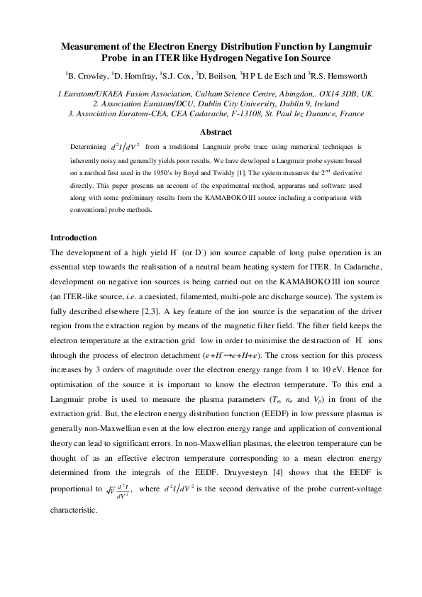 (PDF) Measurement of the electron energy distribution function in an ...