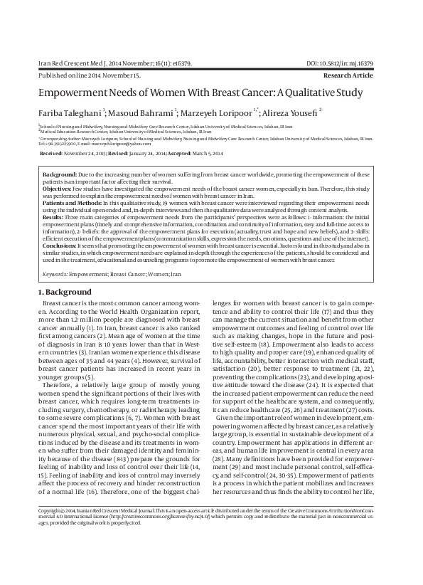 (PDF) Empowerment Needs of Women With Breast Cancer: A Qualitative Study