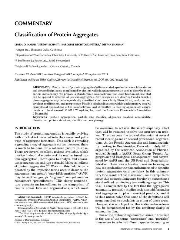 (PDF) Classification of protein aggregates Deepak Sharma Academia.edu