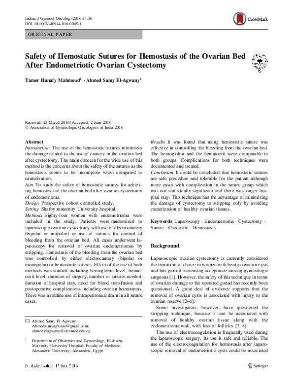 (PDF) Safety of Hemostatic Sutures for Hemostasis of the Ovarian Bed ...
