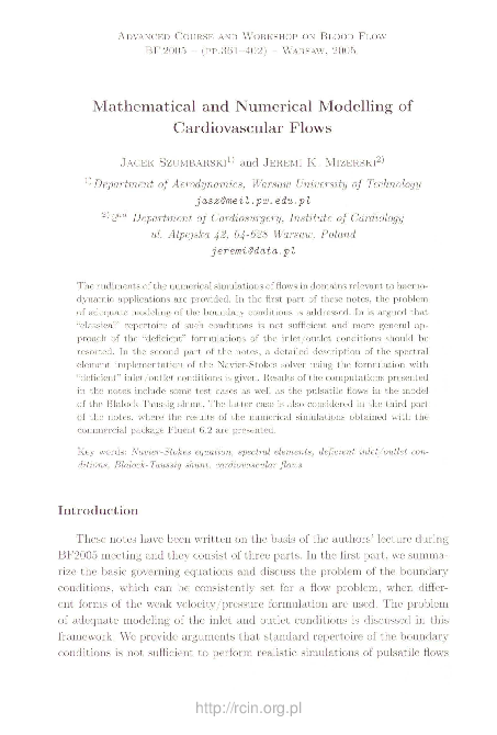(PDF) Mathematical and Numerical Modelling of Cardiovascular Flows