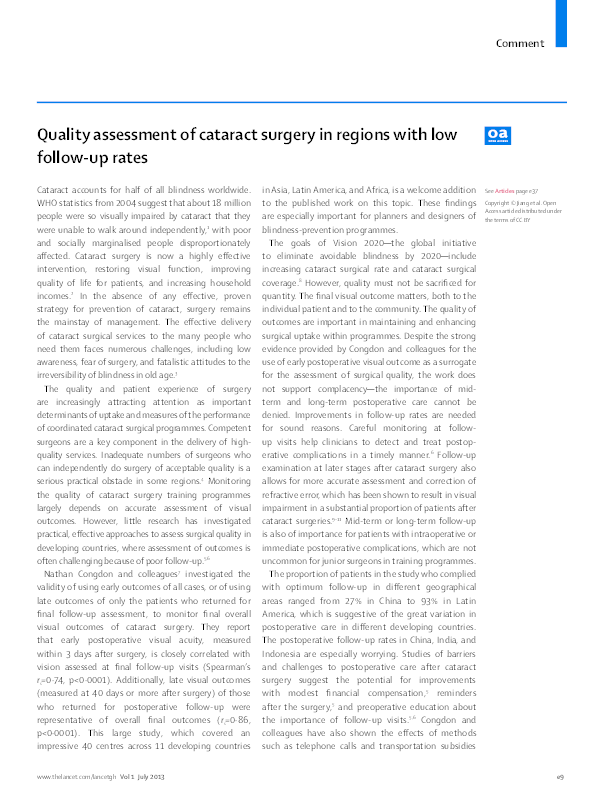 (PDF) Quality assessment of cataract surgery in regions with low